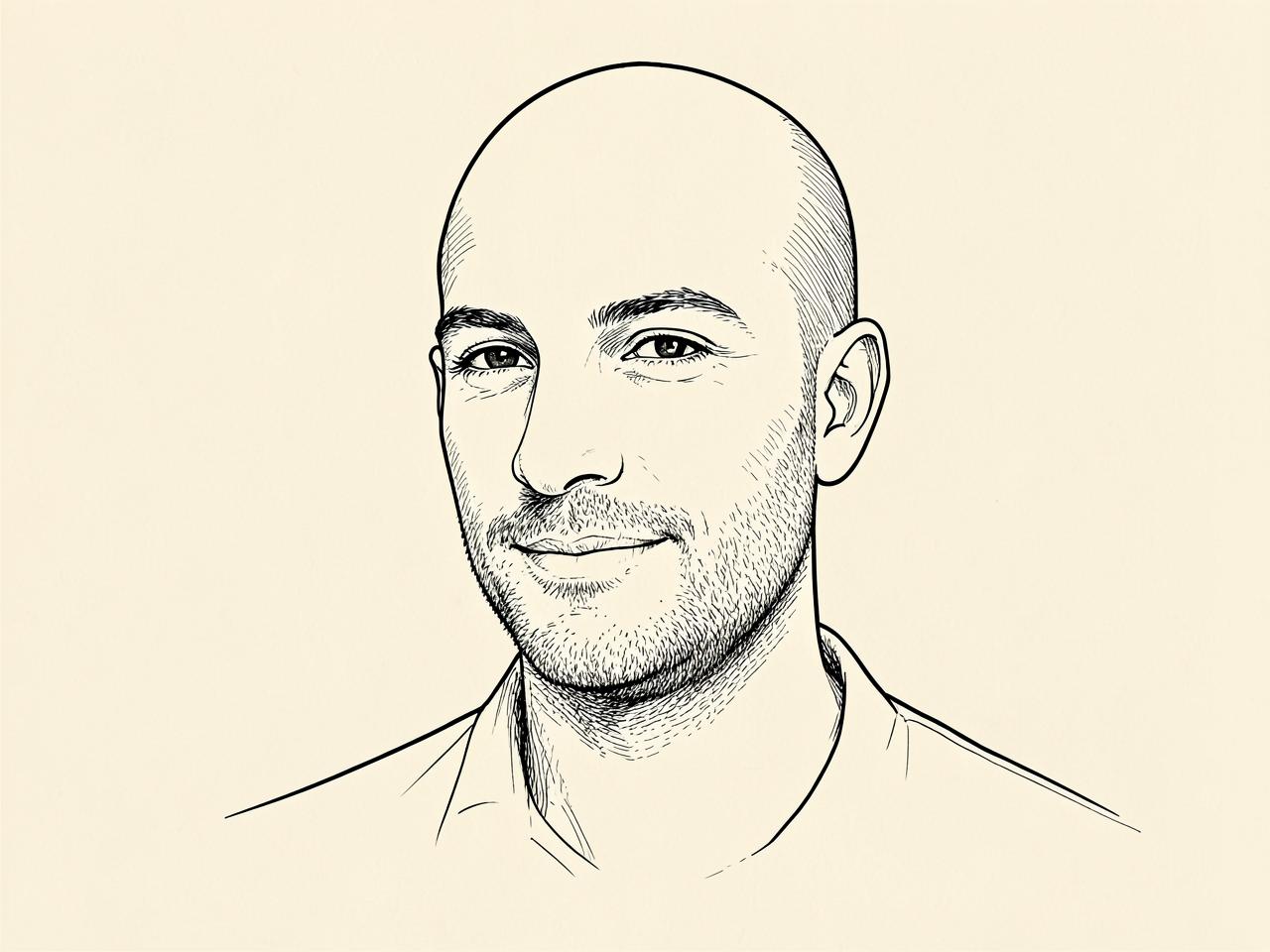 Ink sketch of a calm, freshly shaved man looking slightly to the side.