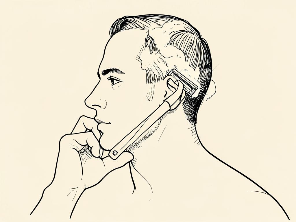 Ink sketch of a razor drawn in short, gentle strokes with the grain.